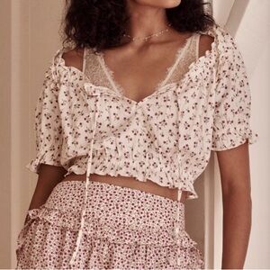 🟤NWT ANTHROPOLOGIE Ruffled Flannel Top in Neutral Floral Print LG